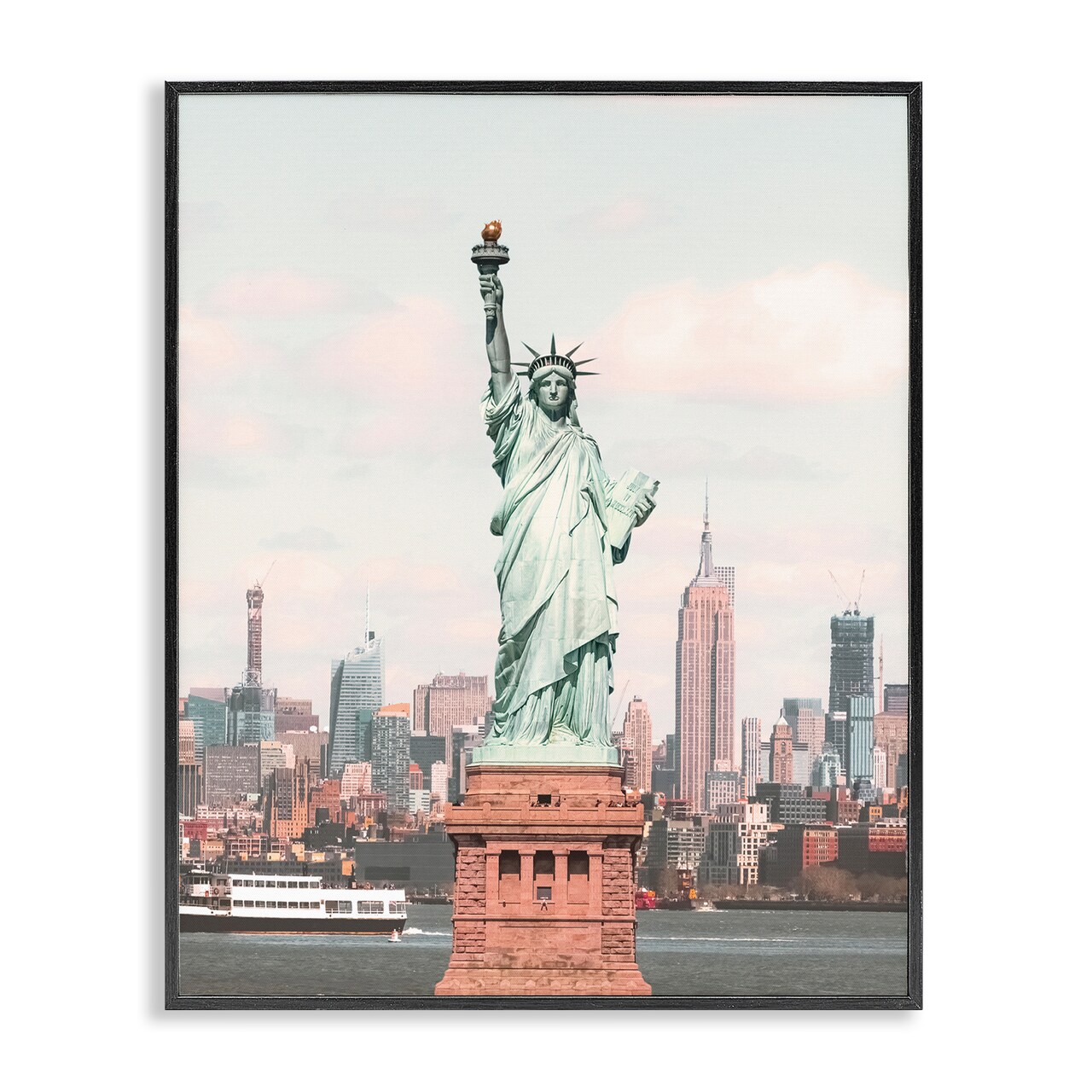 Stupell Industries Statue of Liberty Skyline Framed Giclee Wall Art Design by Nataly White